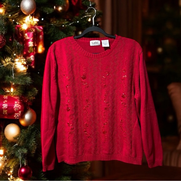 Tabi International Red Sweater with Red Bead/Sequin/Embroidery Embellishment - Picture 1 of 15